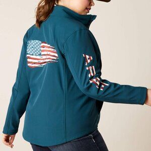 NEW NWT ARIAT TEAM PATRIOT SOFTSHELL JACKET STRETCH MICROFIBER FLAG EMBROIDERY M